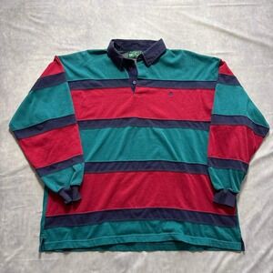 Knights of the Round Table Mens XL Rugby Shirt Long Sleeve Striped Green Red